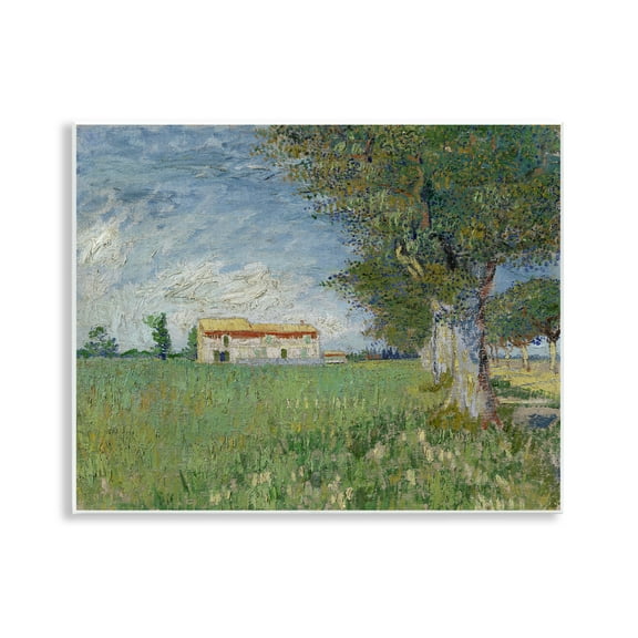Stupell Industries Van Gogh Farmhouse in Corn Landscape & Nature Painting Unframed Art Print Wall Art, 14 x 11