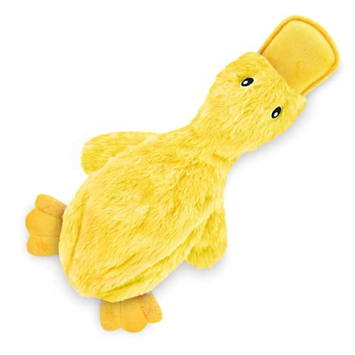 Best Pet Supplies Crinkle Dog Toy for Small, Medium, and Large Breeds, Cute No Stuffing Duck with Soft Squeaker, Fun for Indoor Puppies and Senior Pups, Plush No Mess Chew and Play - Yello