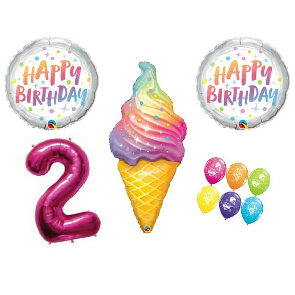 Two Sweet Ice Cream Dots 2nd Birthday Party Balloons Decoration Supplies Second