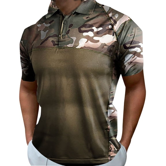 Bibifish Mens Polo Shirts Print Short Sleeve Contrast Plaid Collar Multi Green Shirts Summer Travel Wear Tops