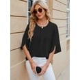 thumbnail image 5 of BadPiggies Women's Blouses Casual Summer Tops Dressy Pleated Scoop Neck 3/4 Sleeve Office Work Chiffon Shirts, 5 of 8
