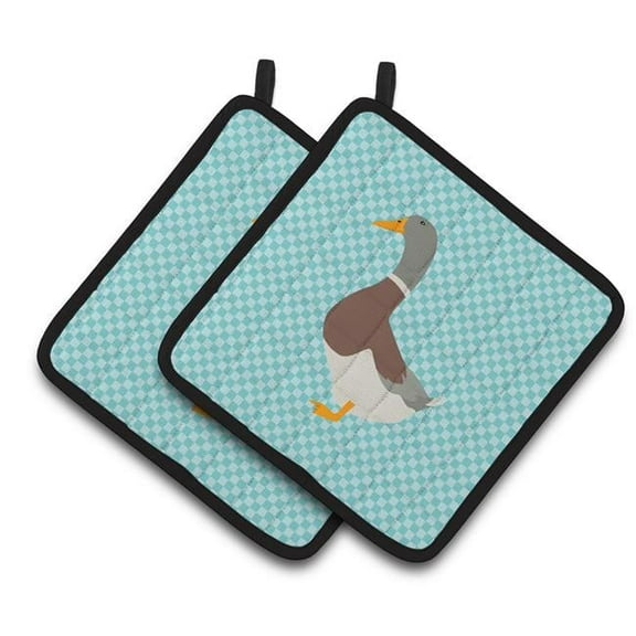 Caroline's Treasures Saxony Sachsenente Duck Blue Check Pair of Pot Holders