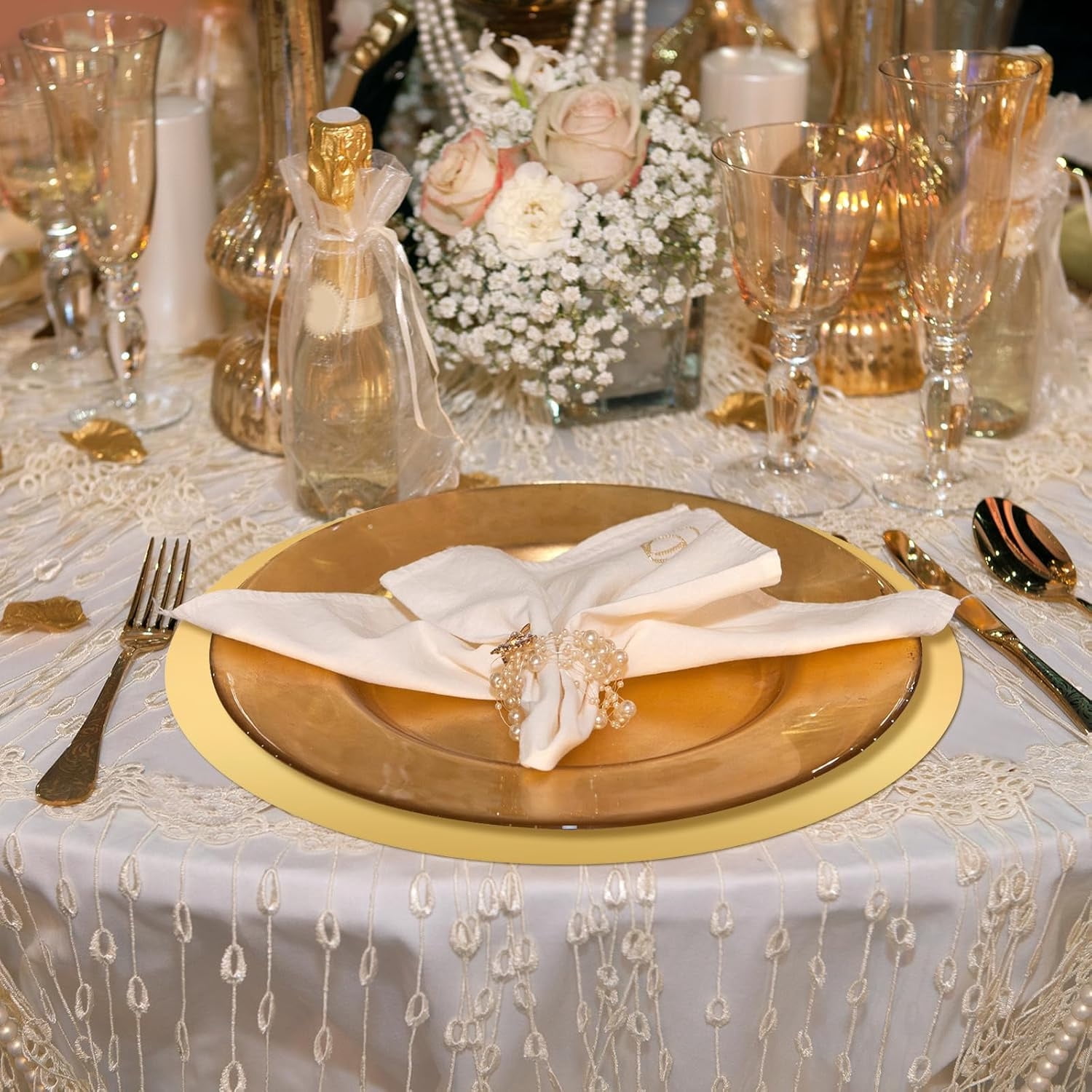 50 Pieces Gold Paper Placemats,Bexikou 13" Round Disposable Glitter Table Mats,Mirror Foil Decorative Place Mats for Wedding Holiday Party Christmas Dining Table Decor
