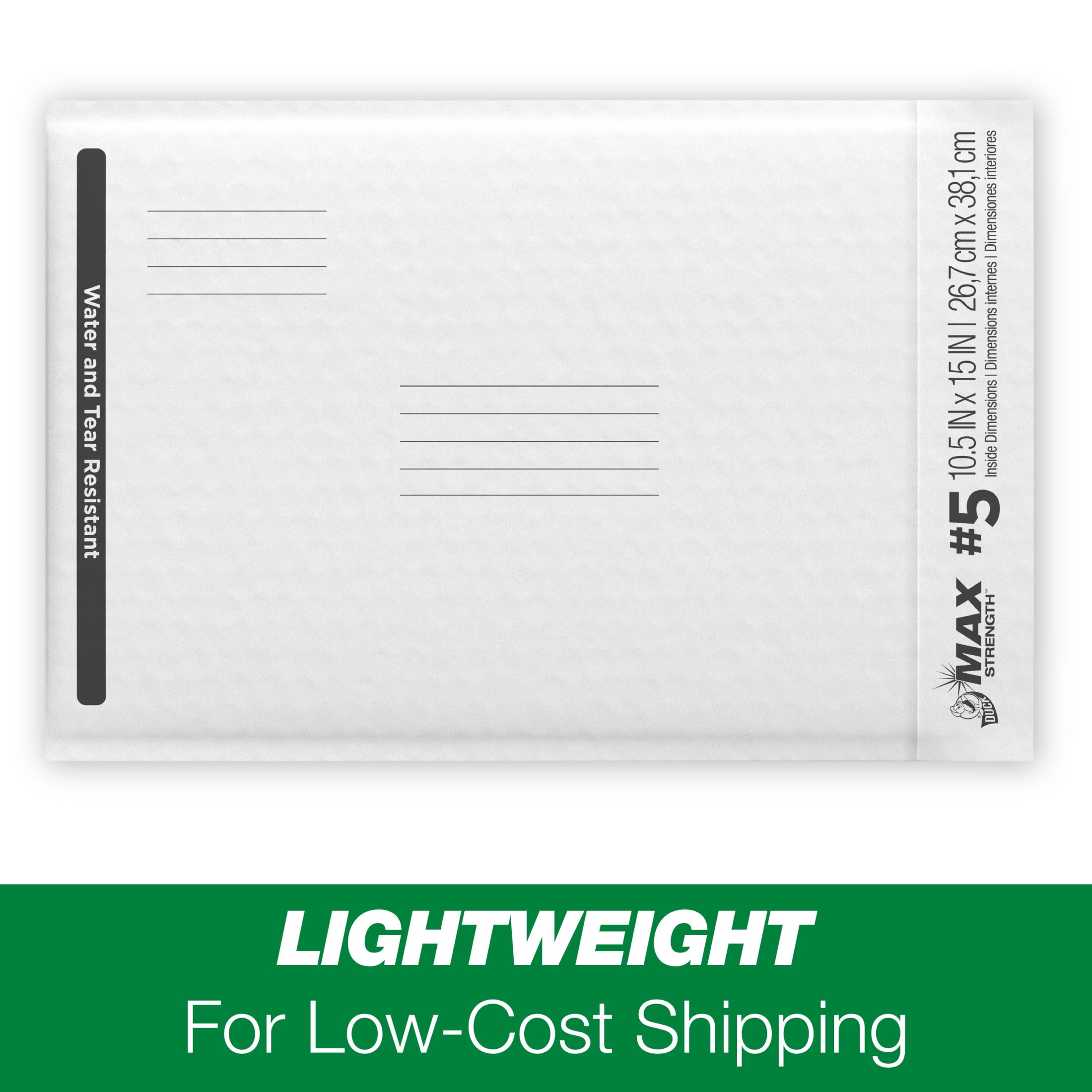 (3 pack) Duck Max Strength Self-Sealing Poly Bubble Mailer #5, 10.5" x 15", Solid White, 8 Pack