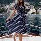 thumbnail image 4 of Vestido hasta la rodilla con cordones y cuello en V estampado de manga corta con botones sexy informal para mujer (cinturón incluido) Pompotops  ghjkhdj17069, 4 of 9