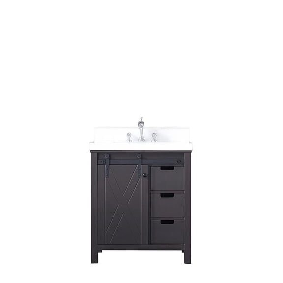 30 in. Marsyas Single Vanity with White Quartz Top, White Square Sink & No Mirror - Brown