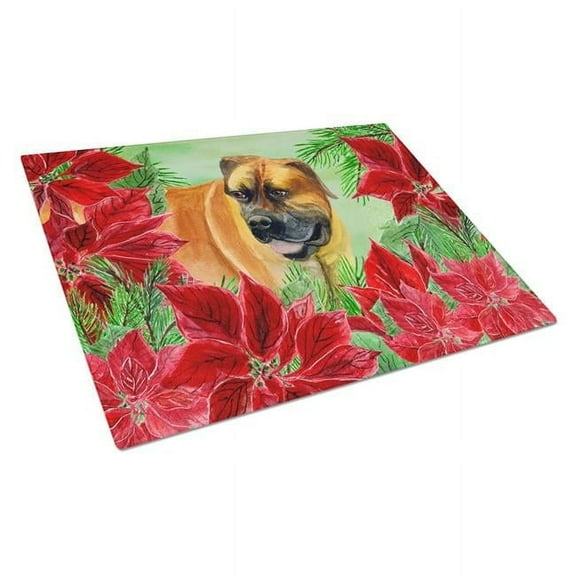 Boerboel Mastiff Poinsettas Glass Cutting Board Large