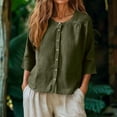 thumbnail image 2 of MSJUHEG Linen Blouse Women's Blouses & Button-down Shirts Women's Tunics Casual Loose Fit Tops Tunic Top Loose Solid Color Casual Shirts Womens Clothing Green S, 2 of 6