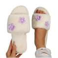thumbnail image 6 of Viluyesy Fuzzy Slippers for Womens, Plush Soft Sole Warm Floral Open Toe Slip-On Cotton House Slippers White, 6 of 9