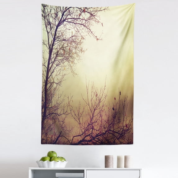 Nature Tapestry, Vintage Leafless Autumn Tree Branches Background in Saturated Tones Ecology Art Picture, Fabric Wall Hanging Decor for Bedroom Living Room Dorm, 5 Sizes, Sepia, by Ambesonne