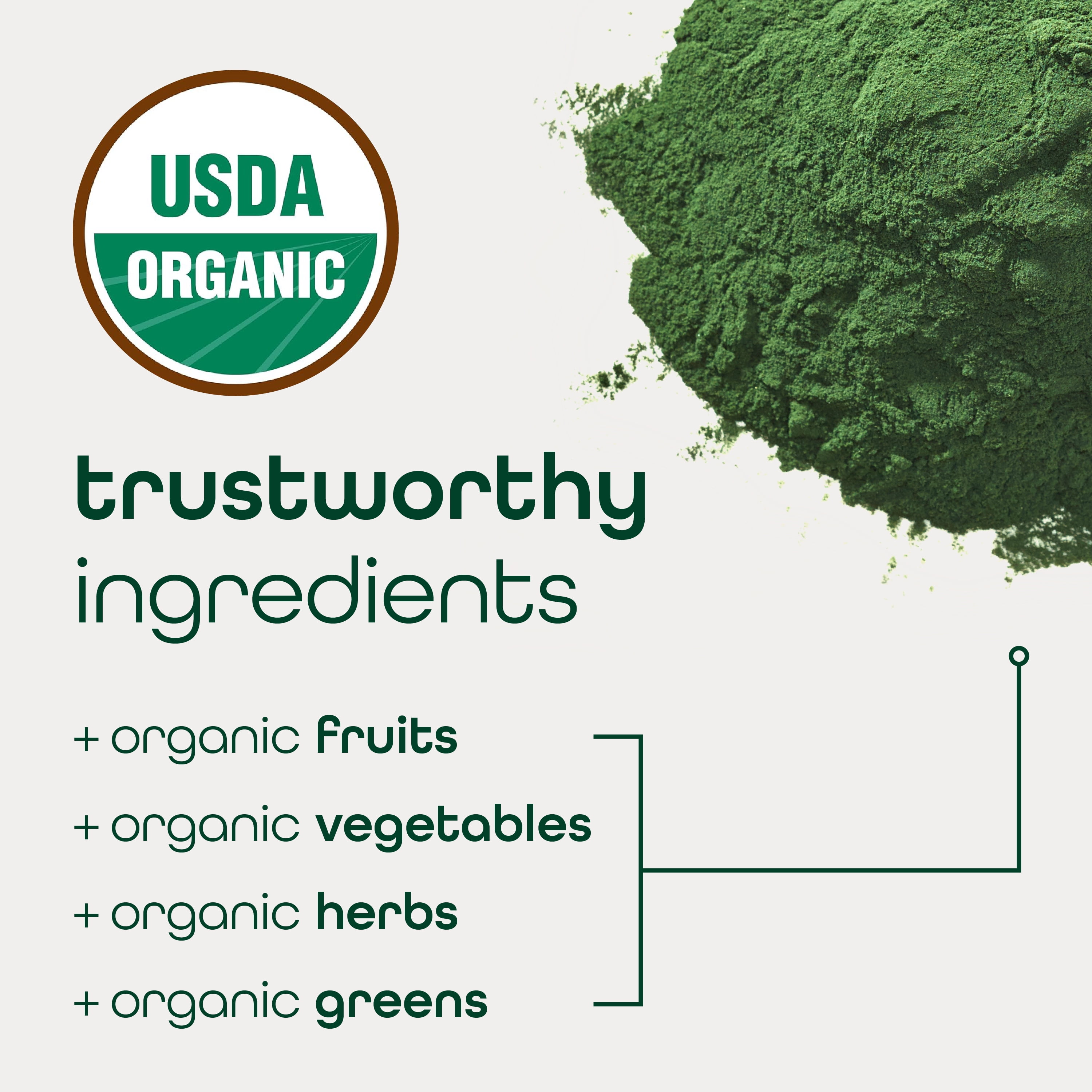 Zena Nutrition Organic Super Greens Powder, Mixed Berry, 0 Sugar, 5G Fiber, Superfoods, 45 Servings