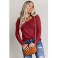 thumbnail image 3 of Women's Red Lace Crochet V Neck Long Sleeve Top, 3 of 17