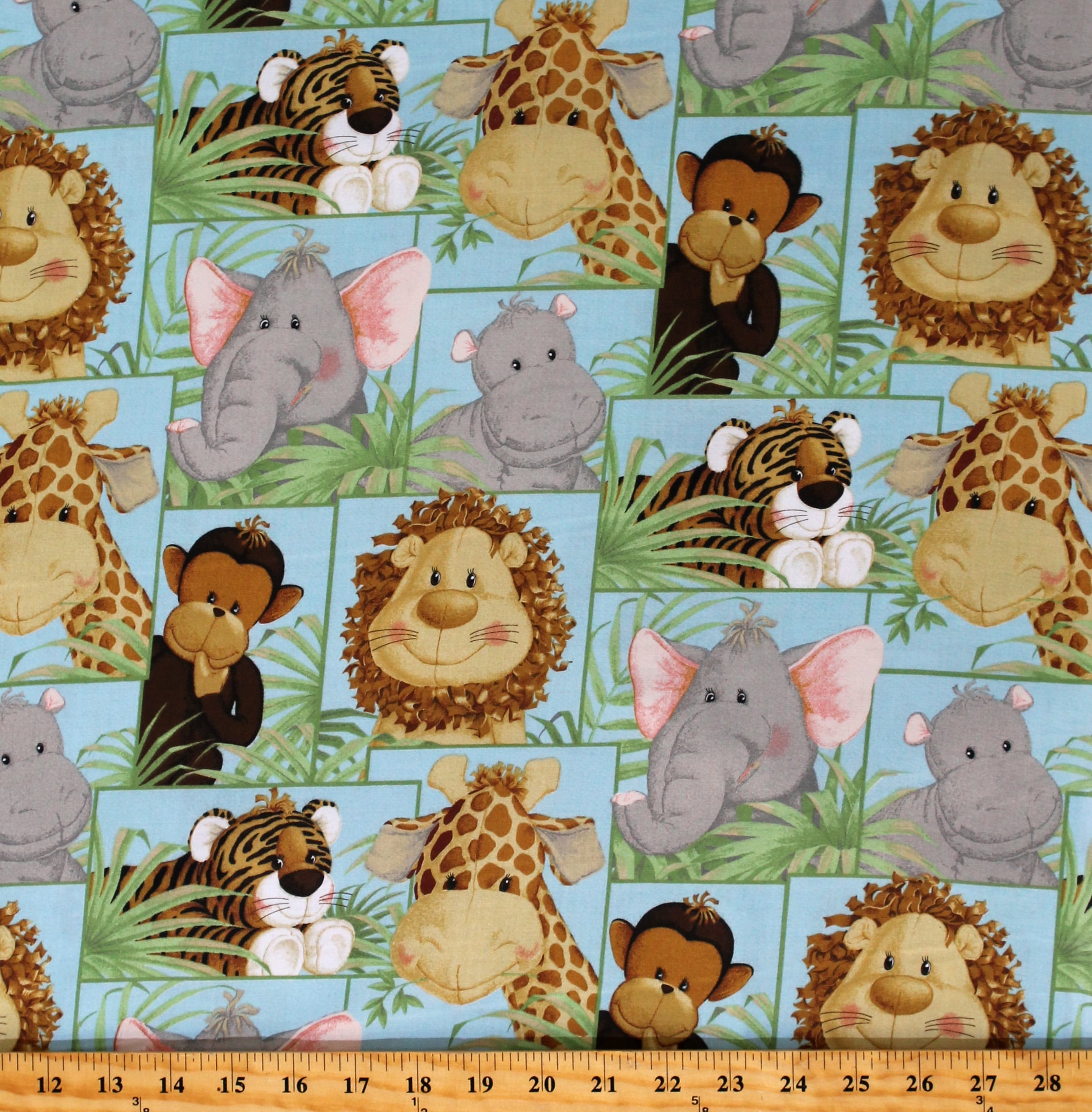 Polycotton Fabric Smiley Baby Cartoon Wild Jungle Animals Monkeys Cats Polycotton Fabric Smiley Baby Cartoon Wild Jungle Animals Monkeys Cats