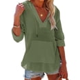 thumbnail image 4 of Women's Beach Cover Up Long Sleeve Summer Linen Shirt Hoodies Sweatshirt V Neck with Pocket Hooded Tops Green S, 4 of 8
