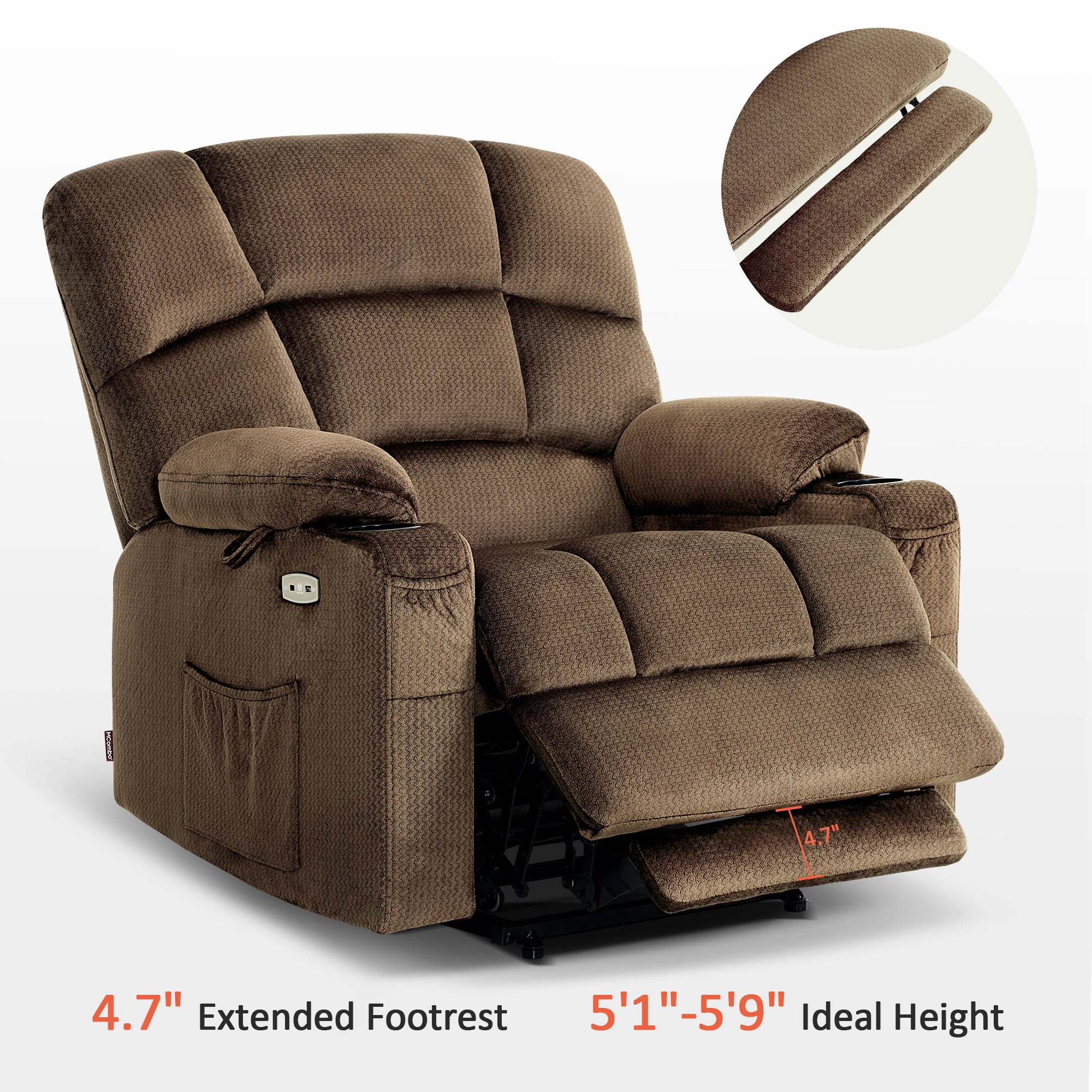 MCombo Oversized Power Lift Recliner for Bariatric Elderly, Infinite Position, Fabric R7677(Brown)