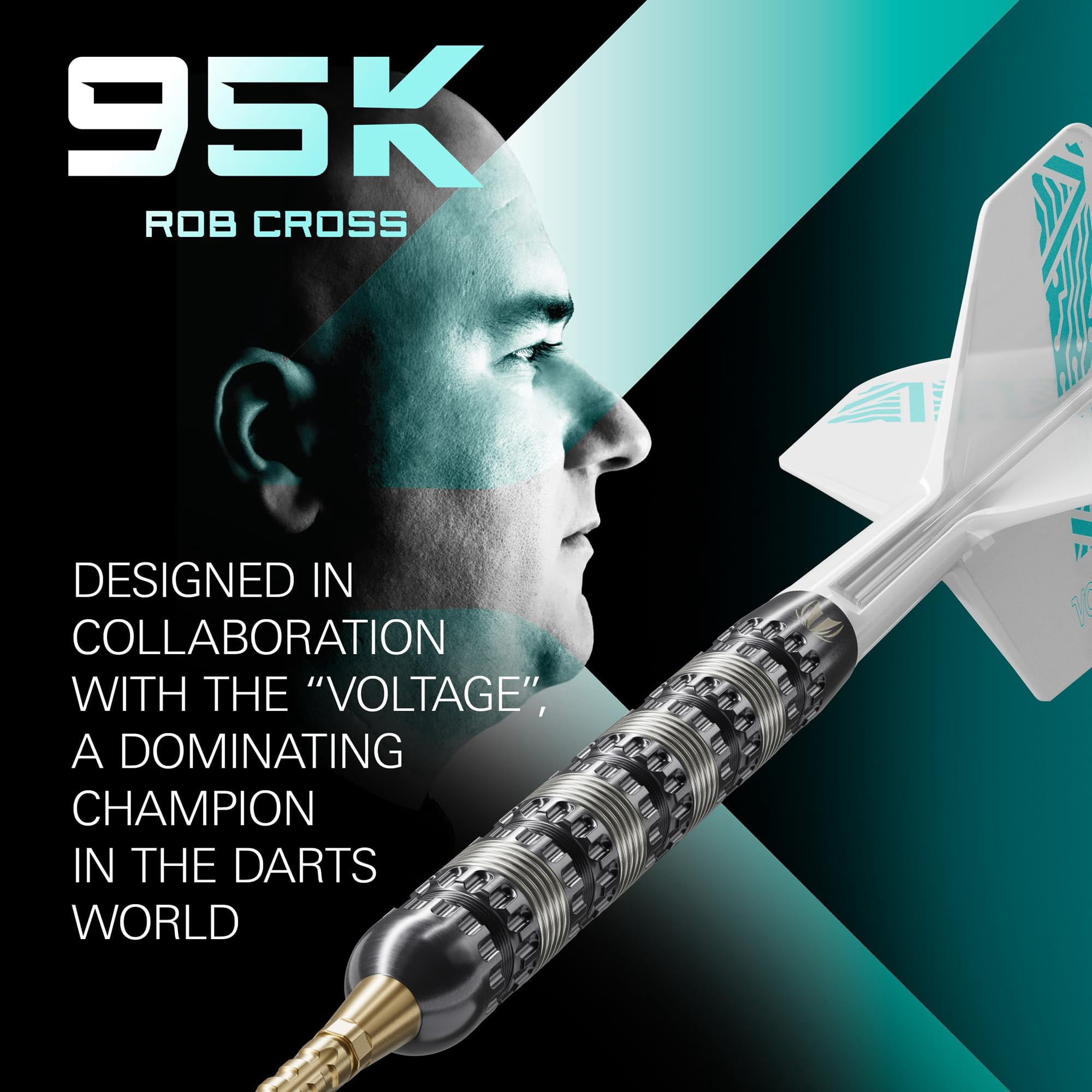 Target Darts Rob Cross 95K Steel Tip Swiss Point Darts, 95% Tungsten Darts with K-Flex Flights, 22G | Voltage Darts, Player Edition Swiss Points K Flex Dart Set, Swiss Point Tool Included