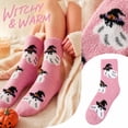 thumbnail image 2 of Womens Halloween Fuzzy Crew Socks Cute Ghost With Witch Hat Print Plush Coral Fleece Socks Warm Indoor Lounge Socks Holiday Novelty Socks One Size, 2 of 8