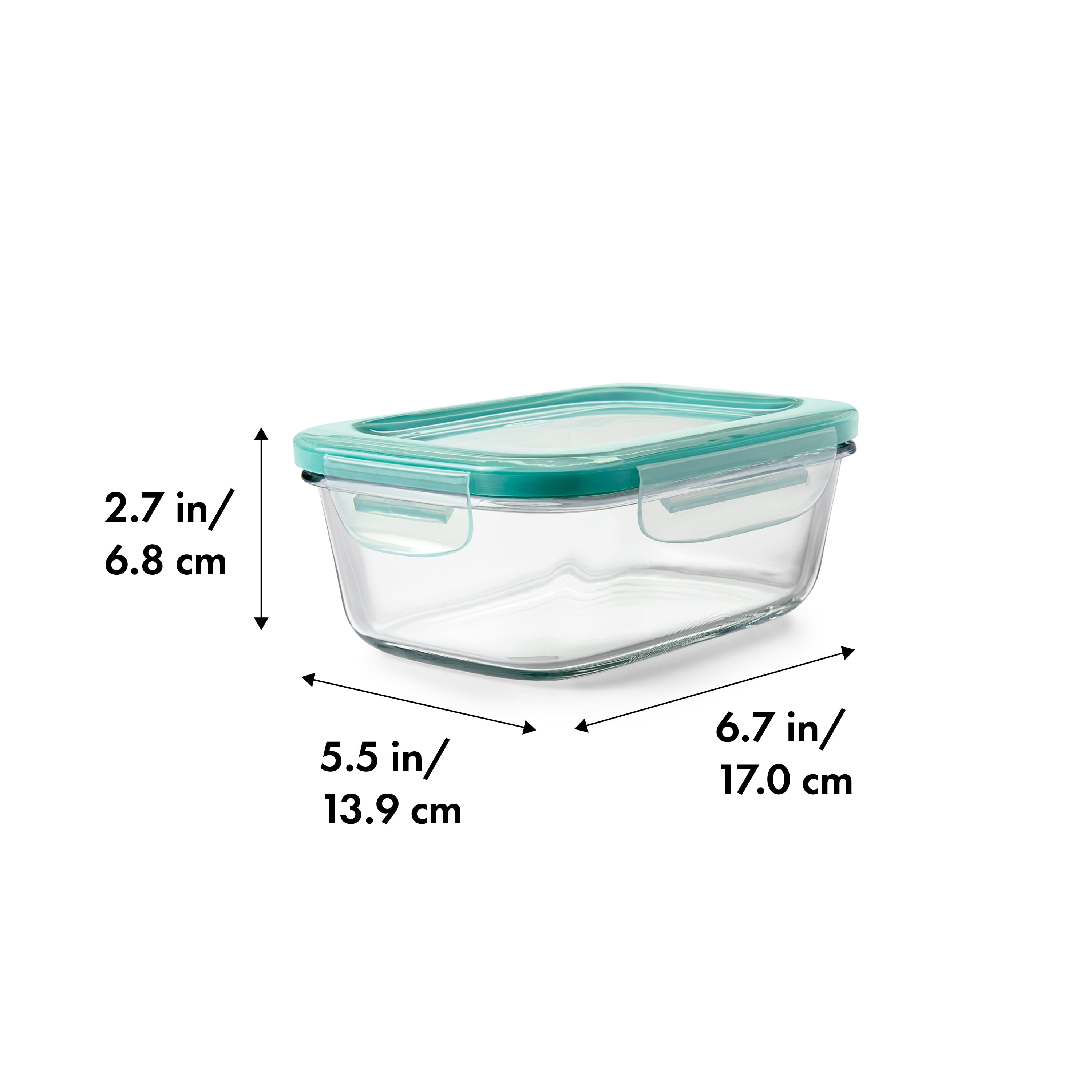 (2 pack) OXO Smart Seal 3.5-Cup Rectangle Glass Food Storage Container, Teal