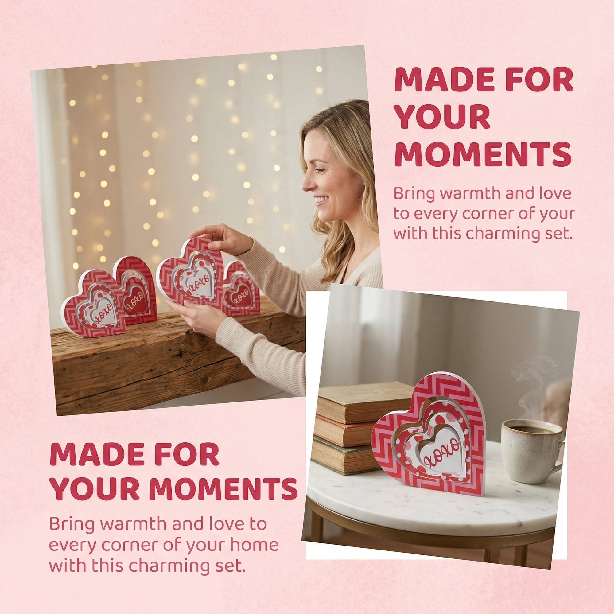 Unique Bargains Wooden Heart Table Decor Removable Stackable Heart Sign Style C 5.1in