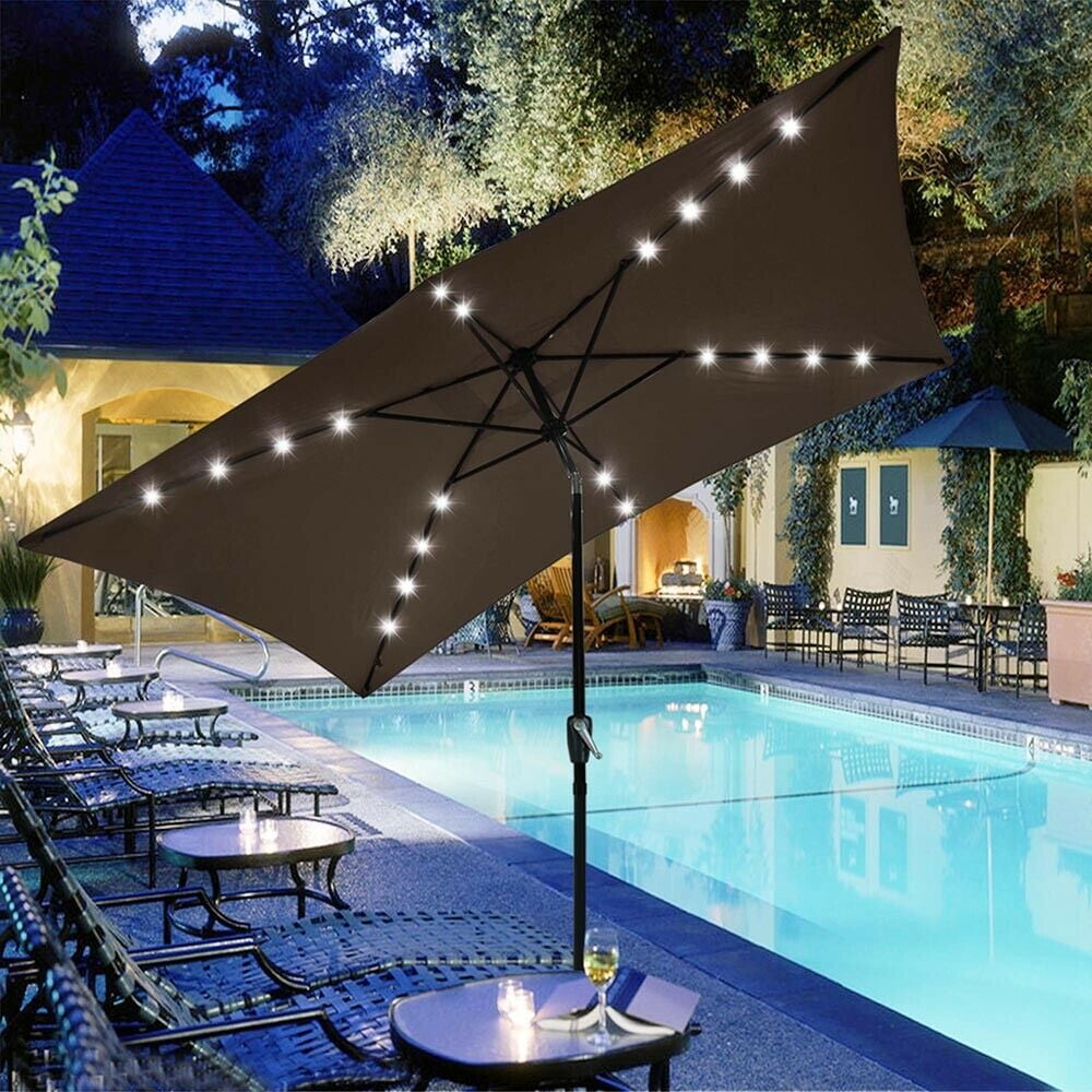 10x6.5ft Rectangle Outdoor Patio Umbrella Solar Powered Led Light Crank