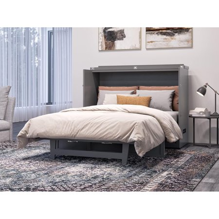 HomeStock Rustic Ranch Grey Full Solid Wood Murphy Bed Chest