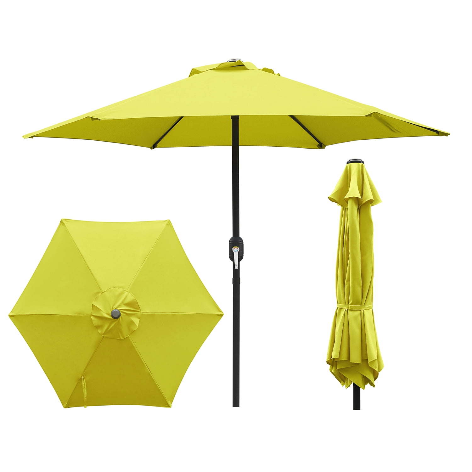 Kool 7.5ft Patio Umbrella with Crank Handle Outdoor Market Umbrella with 6 Sturdy Umbrella Ribs Waterproof for Garden Deck Backyard Pool, Yellow