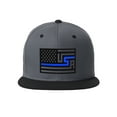 thumbnail image 2 of USA Redesign Flag Thin Blue Red Line Support American Servicemen Snapback Hat (Thin Blue Line, Chacoal Black Cap), 2 of 4