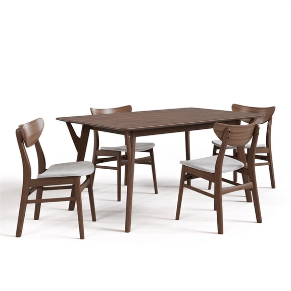 Furniture of America Beck Fabric and Wood 5-Piece Dining Table Set in Walnut