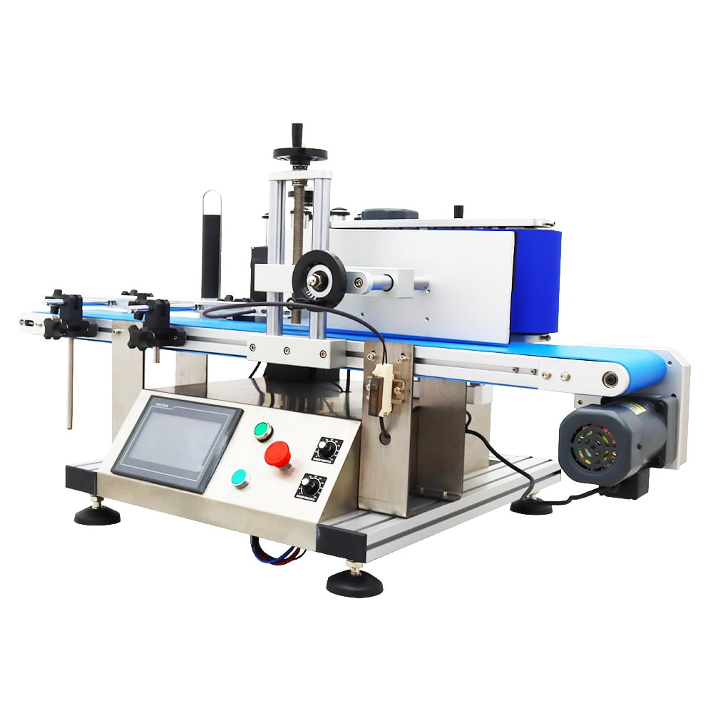 Conveyor Round Bottle High Speed Labeling Machine Automatic Round Bottle Label Applicator Desktop Labeler Maker with Emergency Stop Switch and Touch Screen 110V