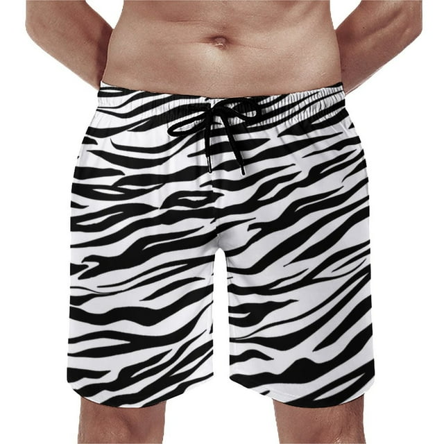 Tiger Print Board Shorts Males Fur Animal Stripes Board Short Quality Elastic Waist Swimming Trunks Large Size