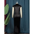 thumbnail image 6 of Women'S Satin High Slit Maxi Dress - Elegant Mock Neck Cap Sleeve Formal Attire Black L, 6 of 8