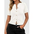 thumbnail image 4 of PRETTYGARDEN Womens Casual Summer Short Sleeve Cardigans Button Down Knitted Sweater Basic Crew Neck Crop Tops, 4 of 10