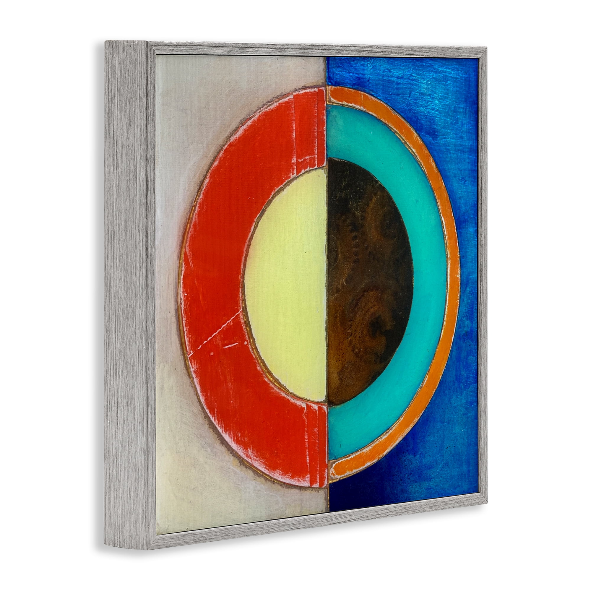 Stupell Industries Round Structured Color Block Gray Framed Giclee Art, design by Matthew Finger