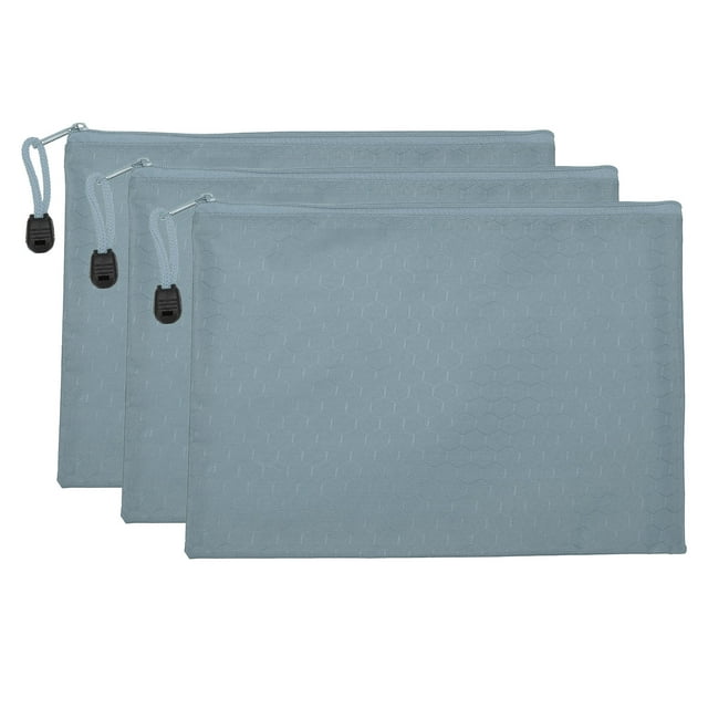 Unique Bargains Waterproof Zipper File Bags, A5 Document Holders for Office, Gray 3 Pack