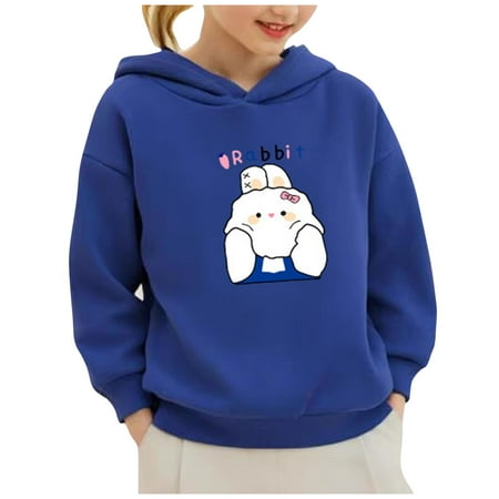 

DOSUKRAI Comfy Hoodie Kids Cute Rabbit Print Trendy Hooded Sweatshirt Drop Shoulder Casual Pullover Long Sleeve Boys Girls Outwear Fashion Fall Winter Flash Deals of the Day Blue 7 Years