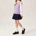 thumbnail image 6 of Spazoro Girls Knit Vest V Neck, Breathable Ribbed Trim Regular Fit Solid Color Sleeveless Preppy Layering Sweater Vest for Kids Purple Size 14-15, 6 of 8
