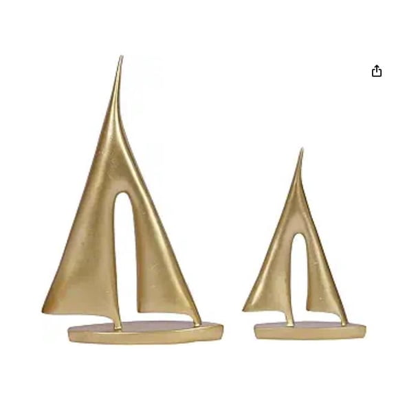 AURARMLET 2Pcs Elegant Plated Gold Resin Sailboat Sculptures Nautical Sailing Boat Ornaments for Living Room