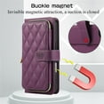 thumbnail image 4 of YEYKX Wallet Case for iPhone 14 Pro Max 6.7inch with Wrist/Shoulder Strap, 9 Card Slots Zipper Purse Luxury Leather Stand Checkered Cell Phone Cover,Deep Purple,For iPhone 14 Pro Max, 4 of 10