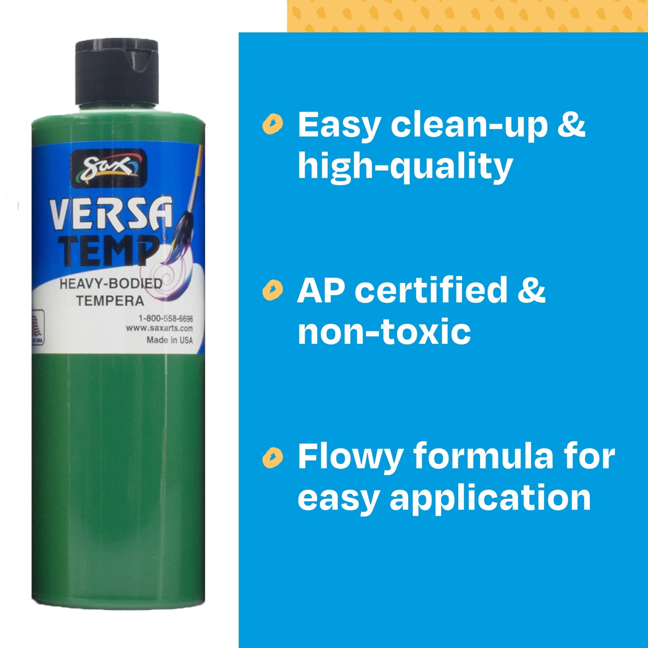 Sax Versatemp Liquid Tempera Paint, 1 Pint Bottles, Assorted Colors, Set of 6