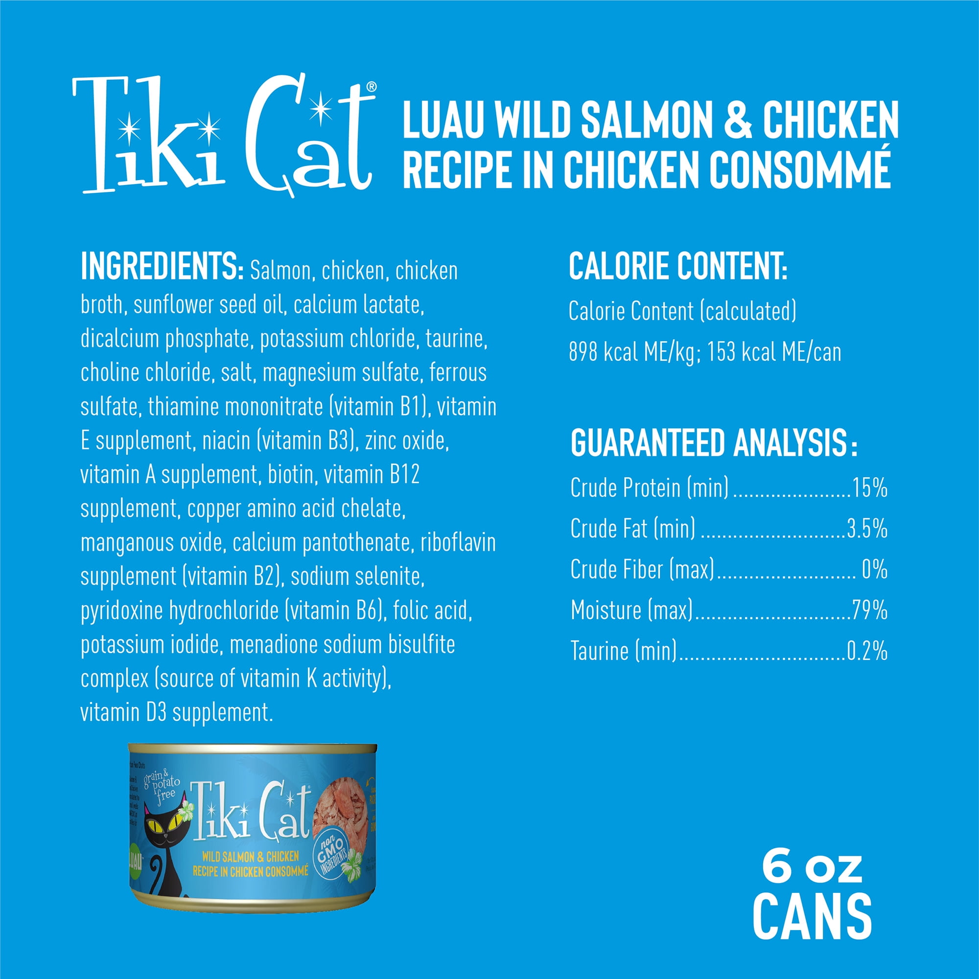 (6 pack) Tiki Cat Luau Wet Cat Food, Wild Salmon & Chicken, 6 oz. Can