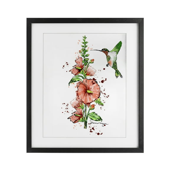 Stupell Industries Hummingbird And Hollyhock Black Framed Print Under Glass design by Susan Lugar, 16 x 13