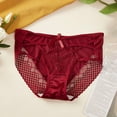 thumbnail image 2 of VONCOS Wine Red Lace Panties for Women, Plus Size Nylon Spandex Stretch Briefs, Mid Rise Breathable Romantic Underwear,Size L, 2 of 3