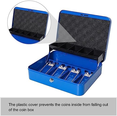 Locking Large Metal Cash Box with Money Tray, Lock Money Box with Key, Blue, CB00513XL