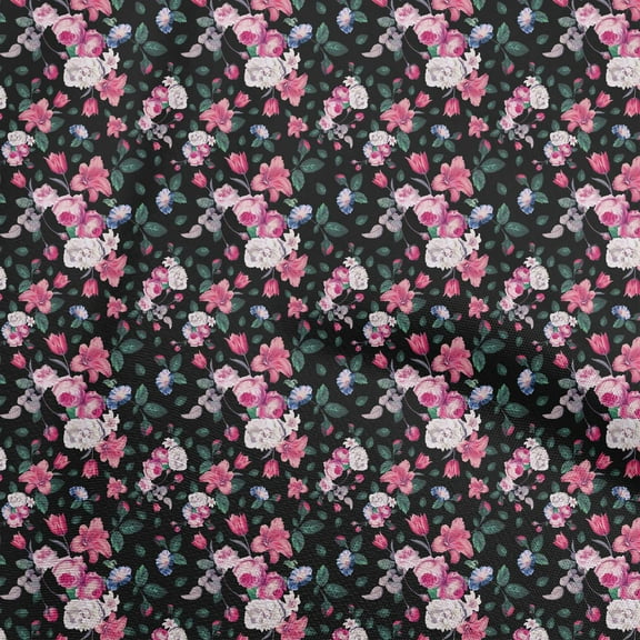 oneOone Polyester Spandex Black Fabric Florals Diy Clothing Quilting Fabric Print Fabric By Yard 56 Inch Wide