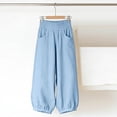 thumbnail image 3 of Women Cotton Linen Pants Wide Leg Pants Casual Loose Baggy Elastic Waist Beach Palazzo Harem Pants Light Blue, 3 of 8