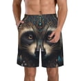 thumbnail image 1 of Balery Tribal Style Raccoon Traje de Baño Estilo Hawaiano para Hombre, Shorts de Secado Rápido con Bolsillos-Medium, 1 of 6