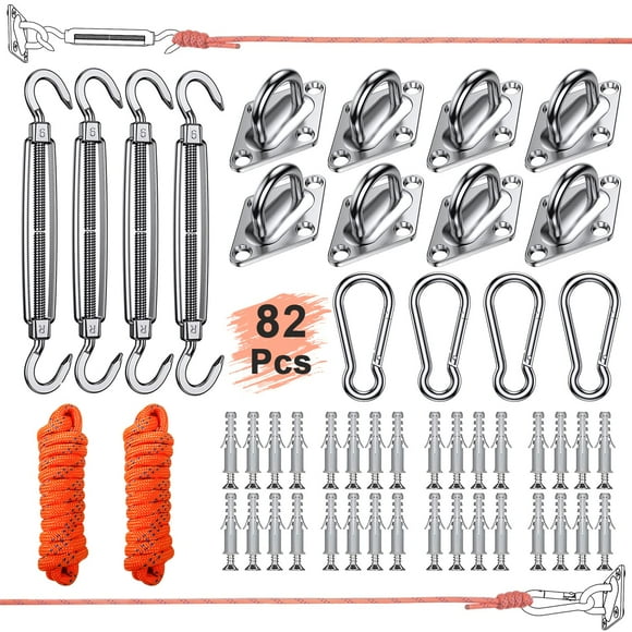 Coolyard 82 Pcs Sun Sail Shade Hardware Kit Shade Sail Installation Kit 6 Inch With Paracord Ropes For Triangle Rectangle Square Sun Shade Sails