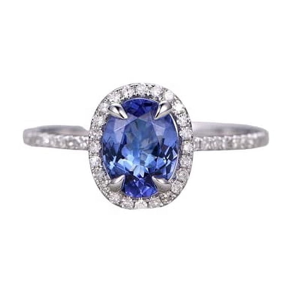 HeartsAndYou 2ct Natural Tanzanite & Diamond Ring Halo Accent 100% REAL 14k SOLID White Gold