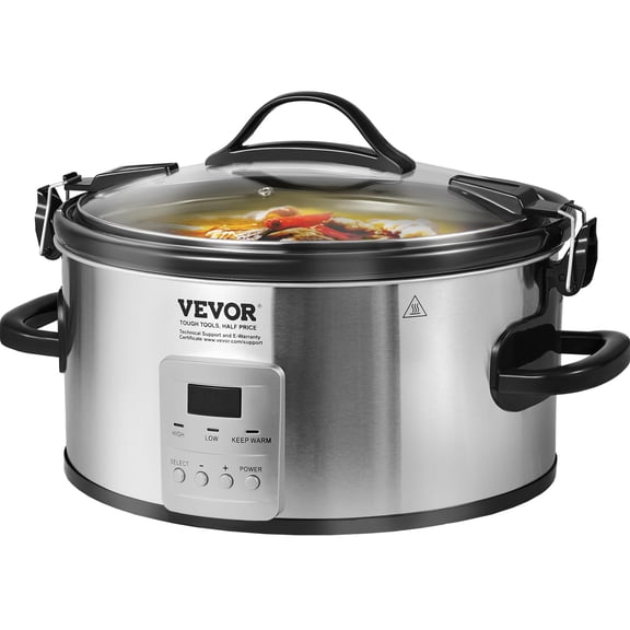 VEVOR Olla de cocción lenta, 6 cuartos de galón, 240 W, olla de cocción lenta eléctrica con 3 niveles de ajustes de calor, ollas de cocción lenta digitales con temporizador máximo de 20 horas, tapa de