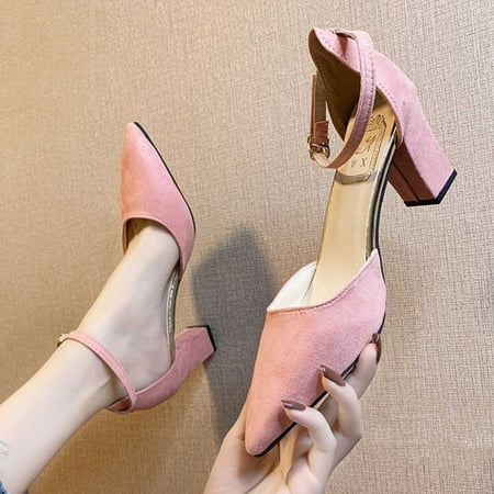 

Hinvhai Womens Low Heels Closed Toe Dress Shoes Clearance Fashion Kitten Heel Pointed Toe Sexy Classic Comfortable Heeled Pumps Adjustable Ankle Strap Pink 5.5(36)